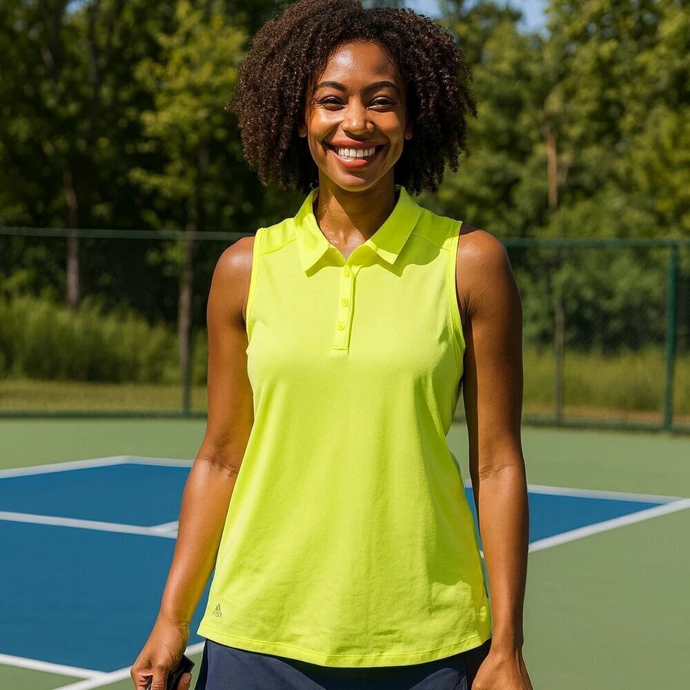 Adidas Ultimate 365 Sleeveless Womens Polo XL Fluorescent Yellow Shirt Stretch